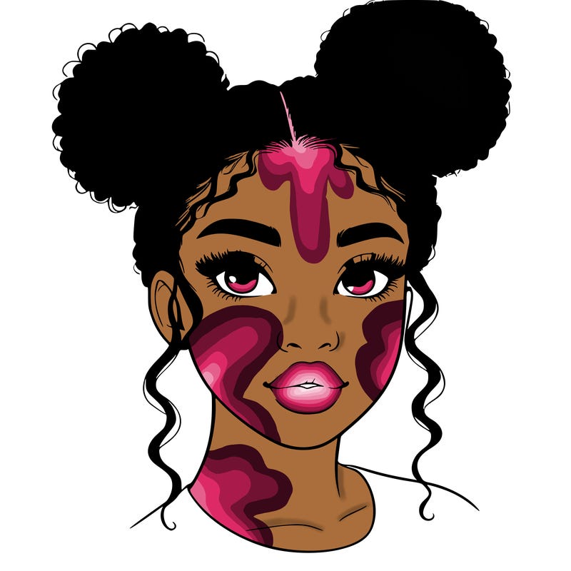 realistic black  girl with half up half down buns