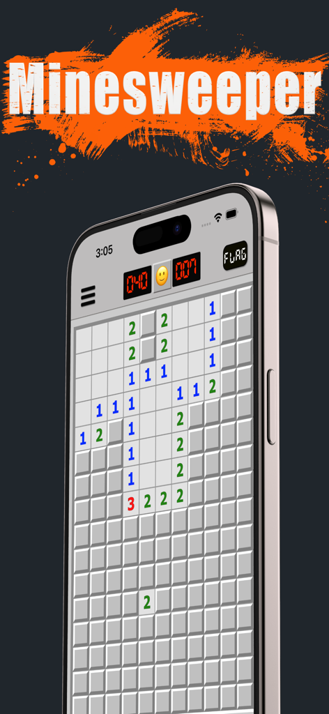 ■ Minesweeper - A classic Minesweeper puzzle game being played on a modern iPhone with a clean minimalist interface.