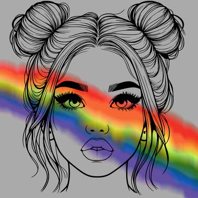 realistic girl with two buns on her hair and lips