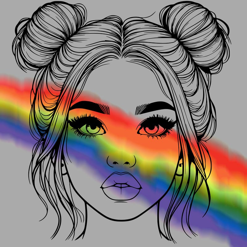 realistic girl with two buns on her hair and lips