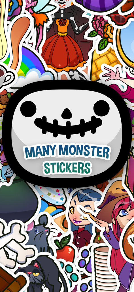 My Monster Album: Sticker Book - スケルトン、黒猫、吸血鬼の女の子を含む、キュートで不気味なモンスターシールの鮮やかなコラージュ