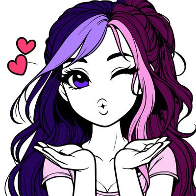 realistic girl winking and blowing a kiss while making heart hands