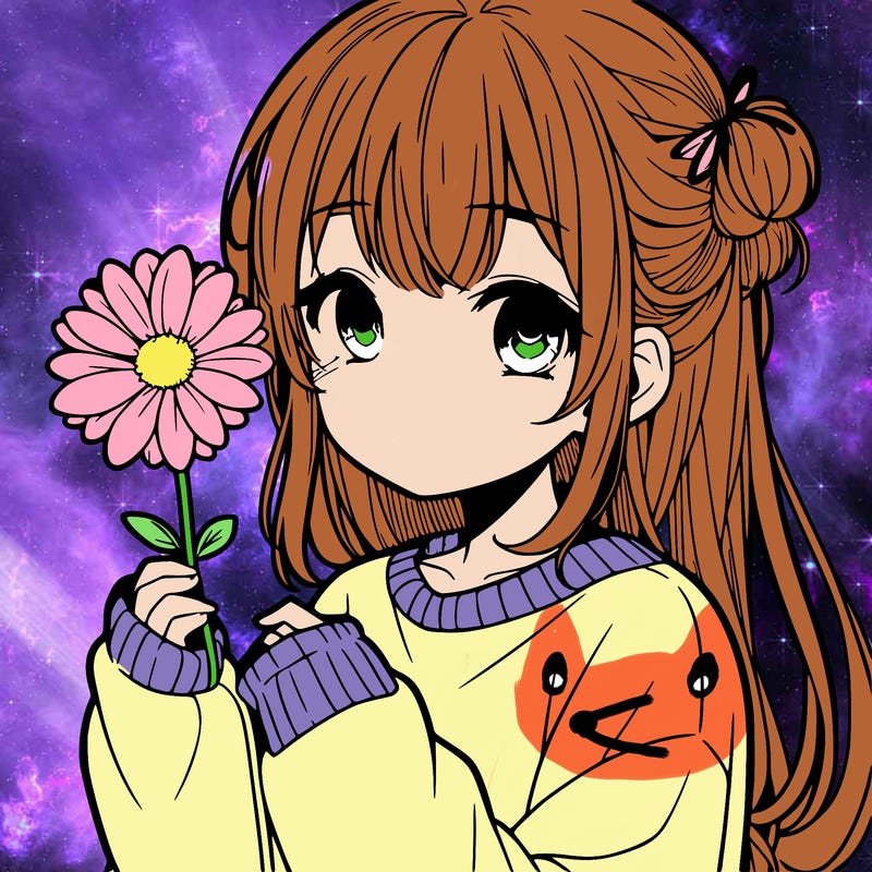 manga girl holding a flower