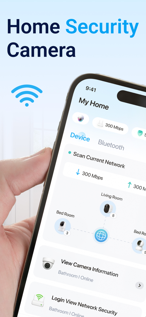 Security Camera: Home Monitor - Interfaz de la aplicación Cámara de Seguridad para el Hogar mostrando dispositivos inteligentes conectados y resultados de escaneo de red