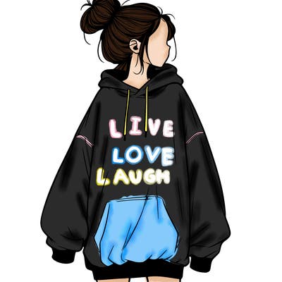 realistic girl with a oversized sweatshirt on and a bun