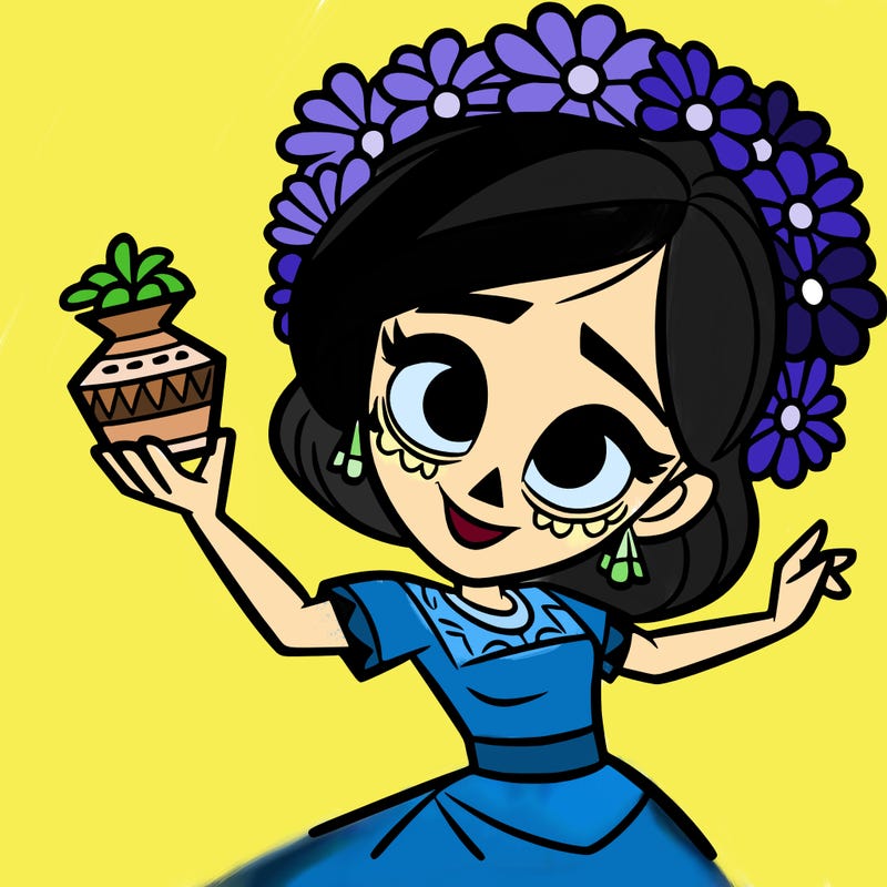 a disney style day of the dead woman.