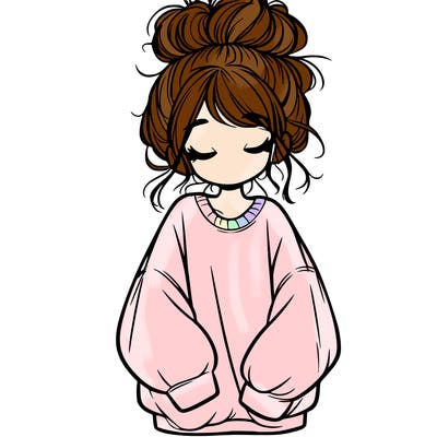 girl with baggy sweatshirt and messy bun