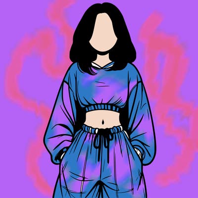 realistic girl faceless with baggy pants and a crop top