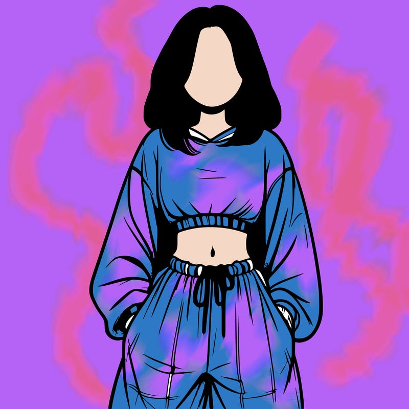 realistic girl faceless with baggy pants and a crop top