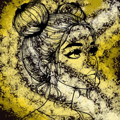 realistic girl with buns on the top of her head