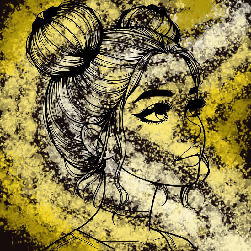 realistic girl with buns on the top of her head