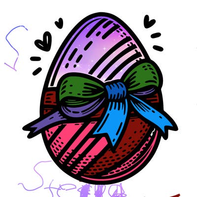 large chocolate egg with ribbon