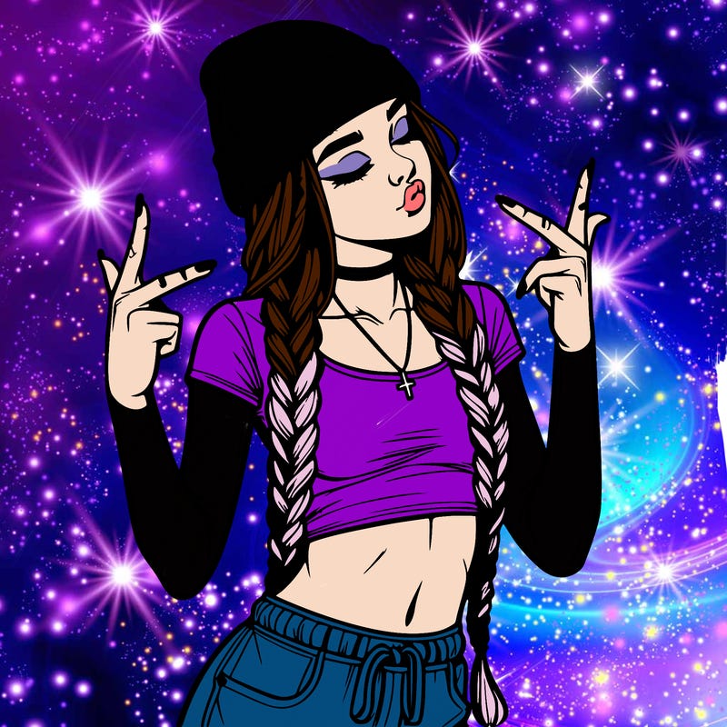 realistic teenage girl with braids and a beanie and crop top doing 🫶🏼