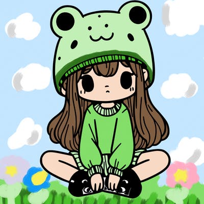 a girl wearing a frog hat and some frog socks