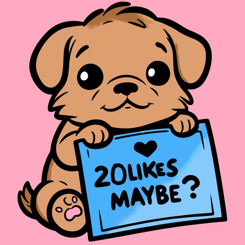 a puppy holding a sign that says 2 likes maybe?