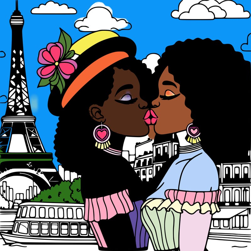 2 african women kissing in paris