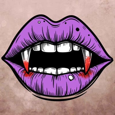 lips with vampire teeth