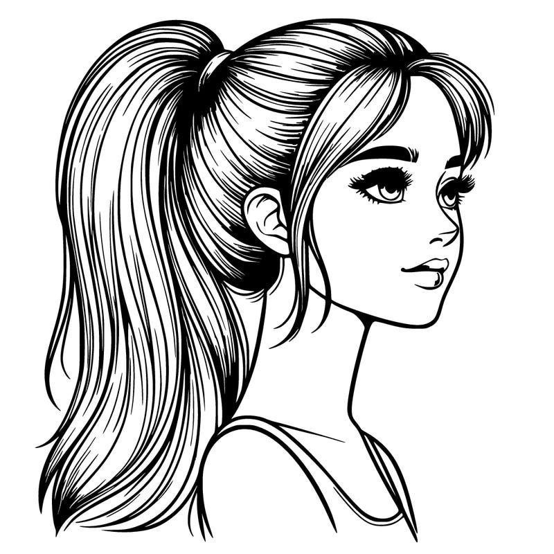 realistic  girl with high ponytail