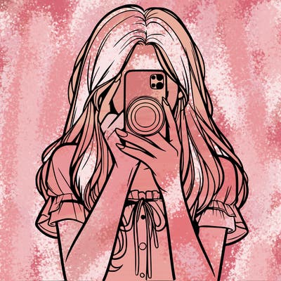 a realistic girl holding her phone taking pictures