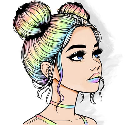 realistic girl with buns on the top of her head