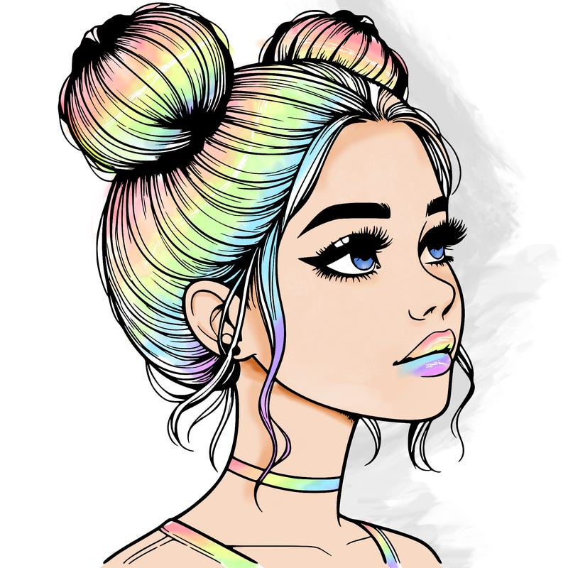 realistic girl with buns on the top of her head
