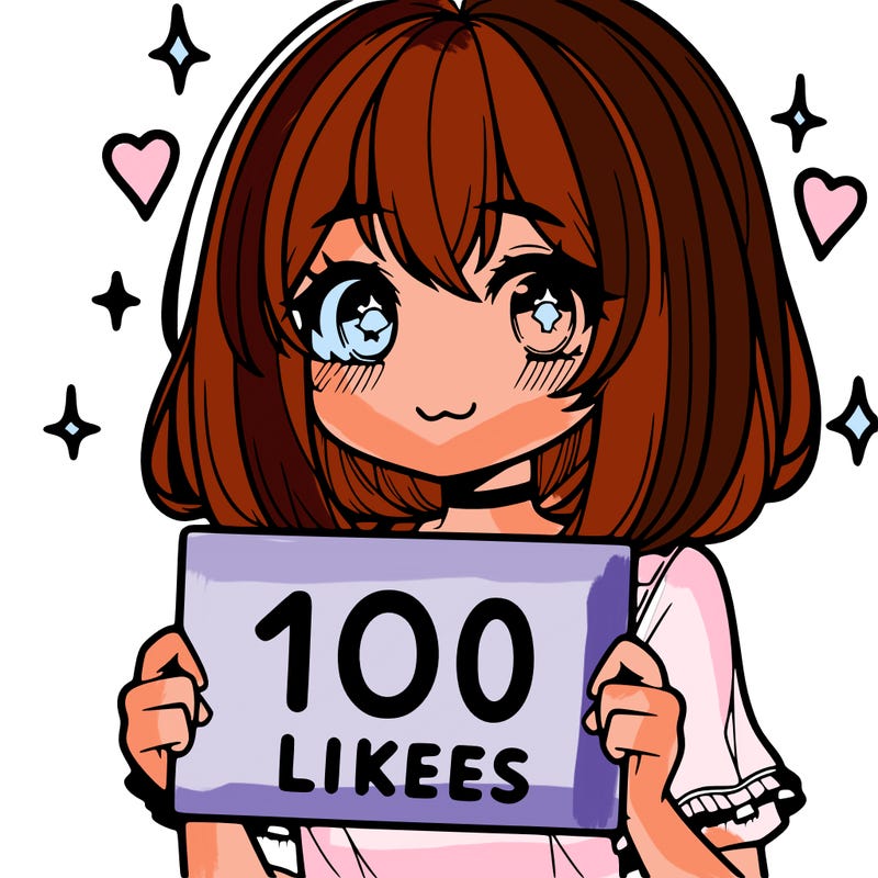 anima girl holding a 100 likes sign in her hand