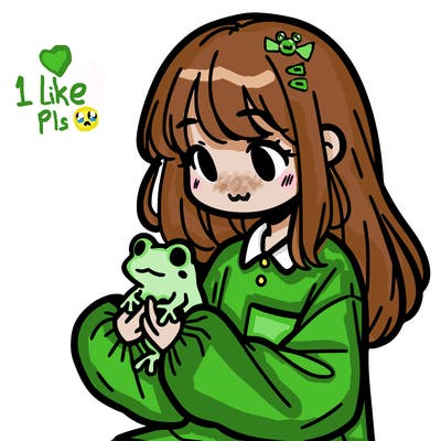 girl with long hair and a oversized shirt. and she is holding a frog