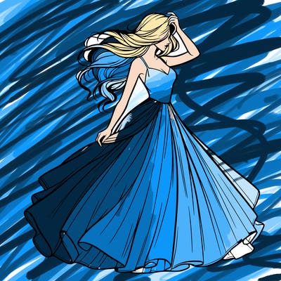 realistic woman with dress flowing in the wind