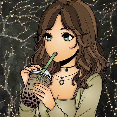 realistic girl drinking boba tea