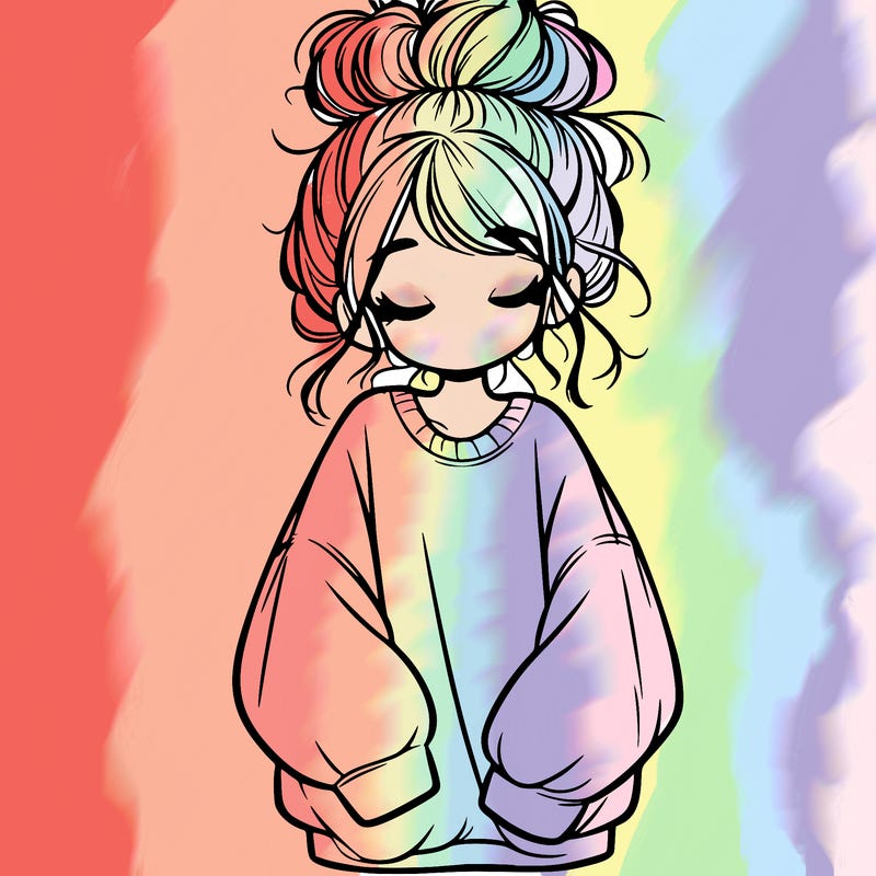 girl with baggy sweatshirt and messy bun