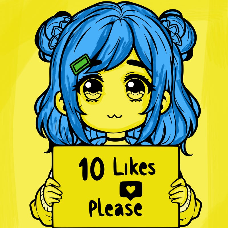 a girl with a sign saying 10 likes please