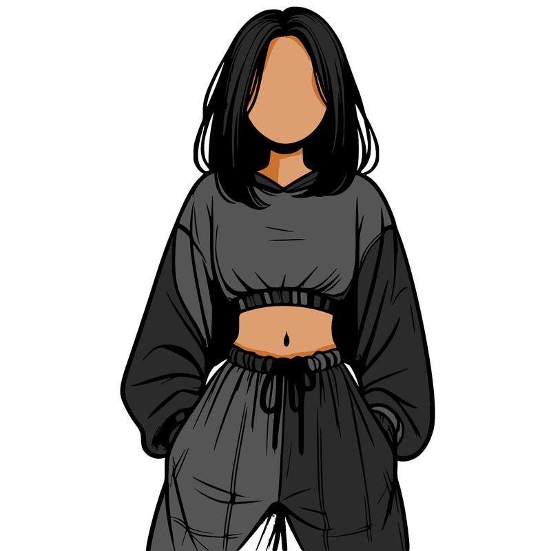 realistic girl faceless with baggy pants and a crop top