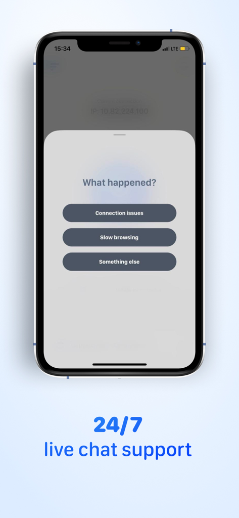 Among VPN - Hotspot Shield - Among VPN 24/7 live chat support screen on iPhone