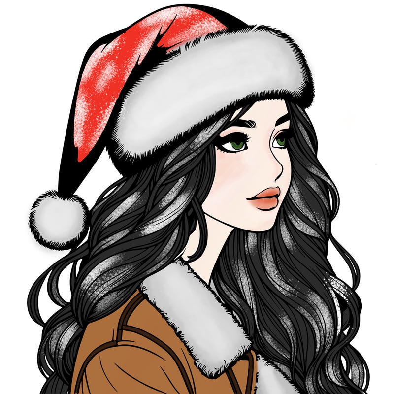 realistic girl in santa hat