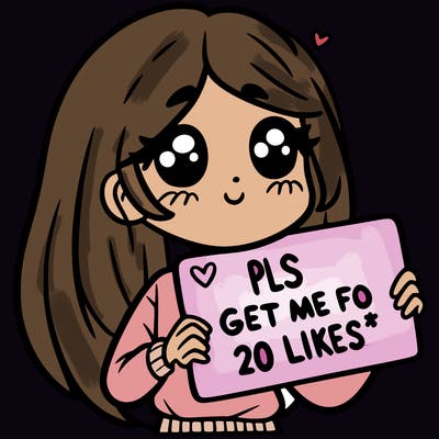 a girl holding up a sight that says pls get me to 20 likes