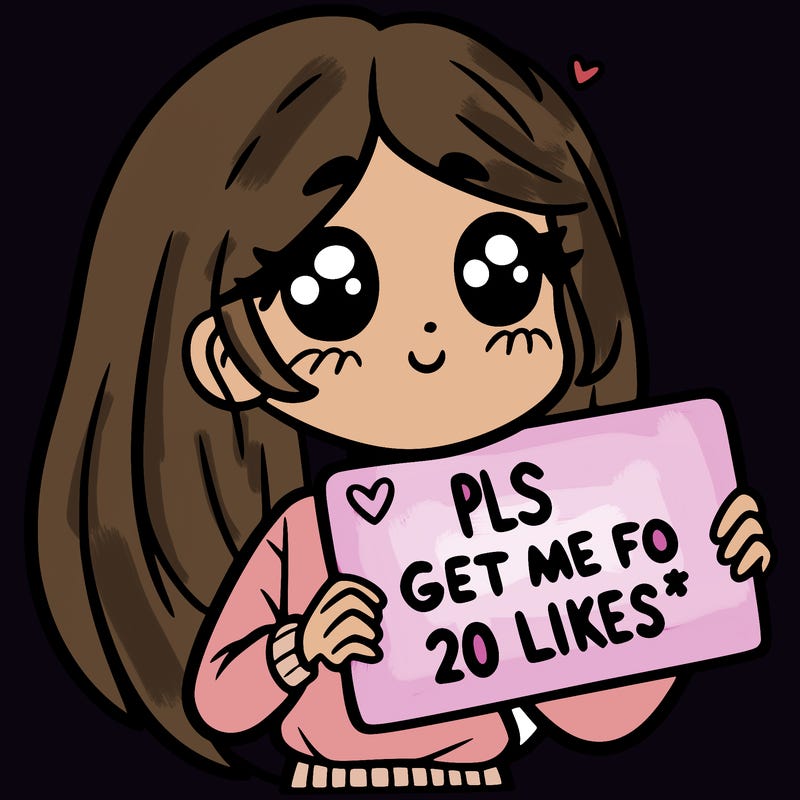 a girl holding up a sight that says pls get me to 20 likes