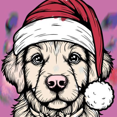 realistic dog with a christmas hat
