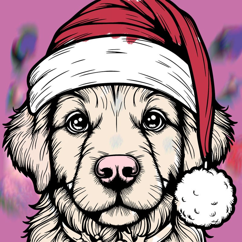 realistic dog with a christmas hat