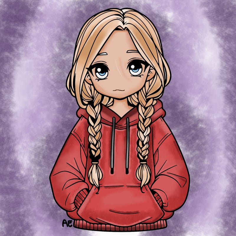 a realistic girl with a oversized hoodie and she has braids