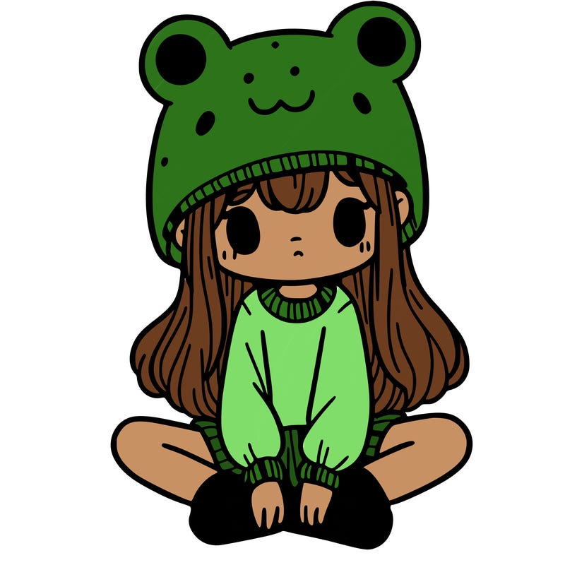 a girl wearing a frog hat and some frog socks