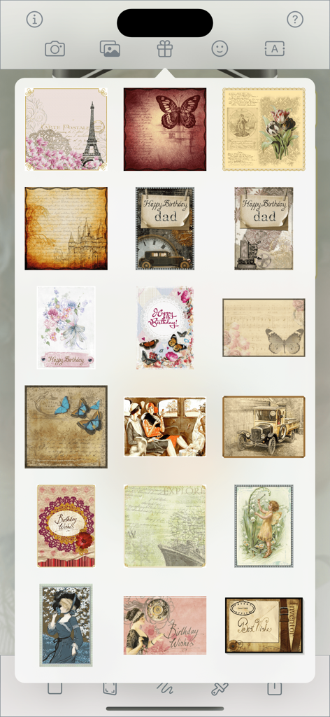 Classical Birthday - A grid showing various vintage and classical birthday card designs with floral and antique illustrations