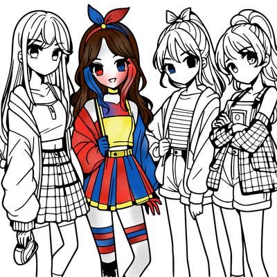 teen manga girls group of 4