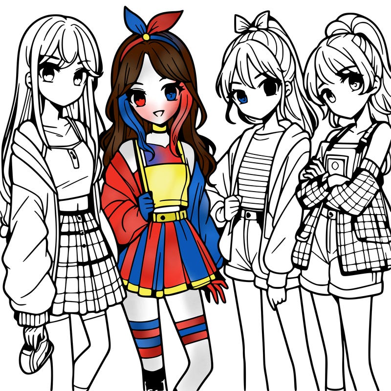 teen manga girls group of 4