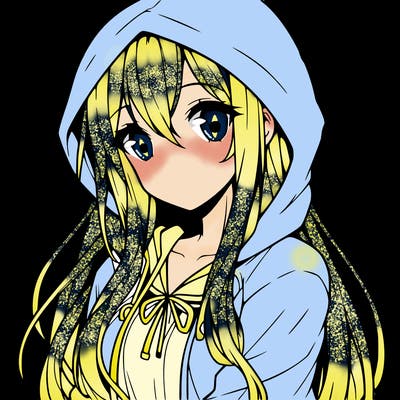anime girl with long hair and a hoodie