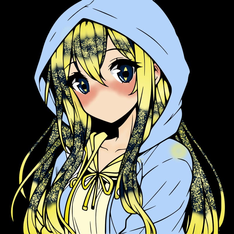 anime girl with long hair and a hoodie