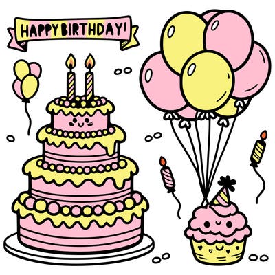 happy birthday cake, ballons