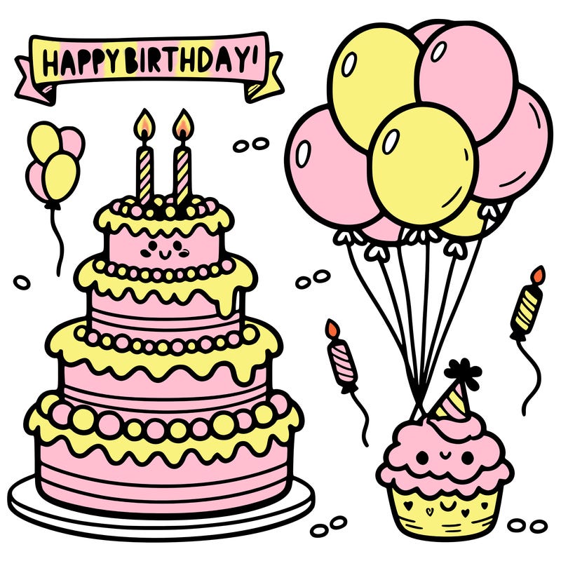 happy birthday cake, ballons