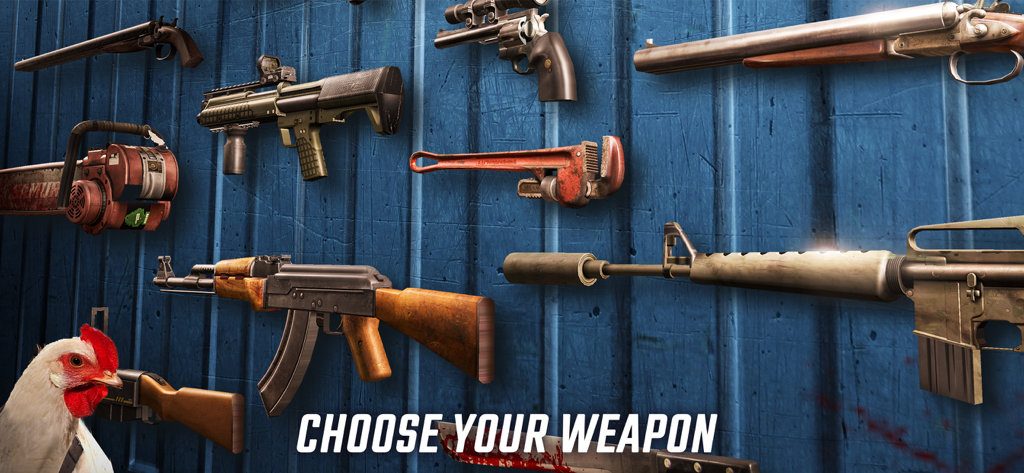 DEAD TRIGGER 2: Zombie Games - Una selección diversa de armas de fuego y cuerpo a cuerpo en Dead Trigger 2 con el texto Elige tu Arma