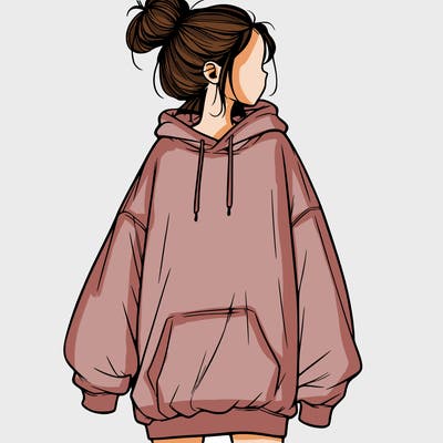 realistic girl with a oversized sweatshirt on and a bun