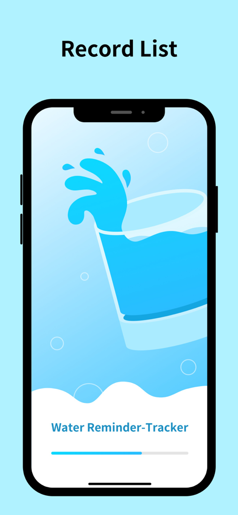 Water Reminder-Tracker - Ilustração de um copo de água com uma barra de progresso na tela inicial do aplicativo Lembrete de Água-Tracker.